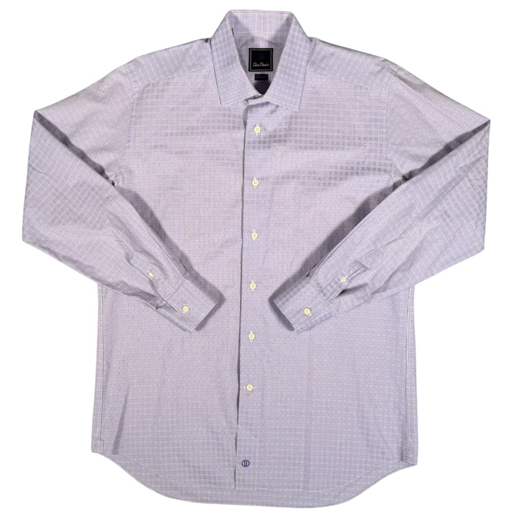 David Donahue Dress Shirt Mens 16.5 34/35 Trim Fit‎ Purple Check 100% Cotton